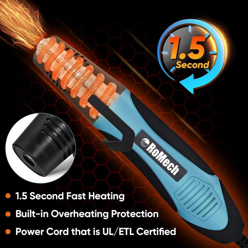ROMECH 350W Heat Gun with 2 Nozzles, Dual Temp Heat Gun 400°F-660°F, Fast Heat Hot Air Gun with Overload Protection for DIY Craft Embossing Shrink Wrapping (Cyan) - Image 3